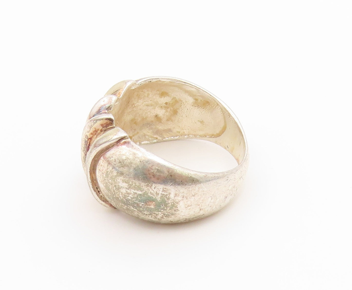 925 Sterling Silver Vintage Ring Two Tone Fluted Dome Band  Sz 6.5  RG36949