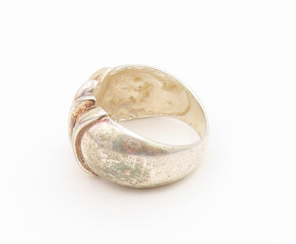 925 Sterling Silver Vintage Ring Two Tone Fluted Dome Band  Sz 6.5  RG36949