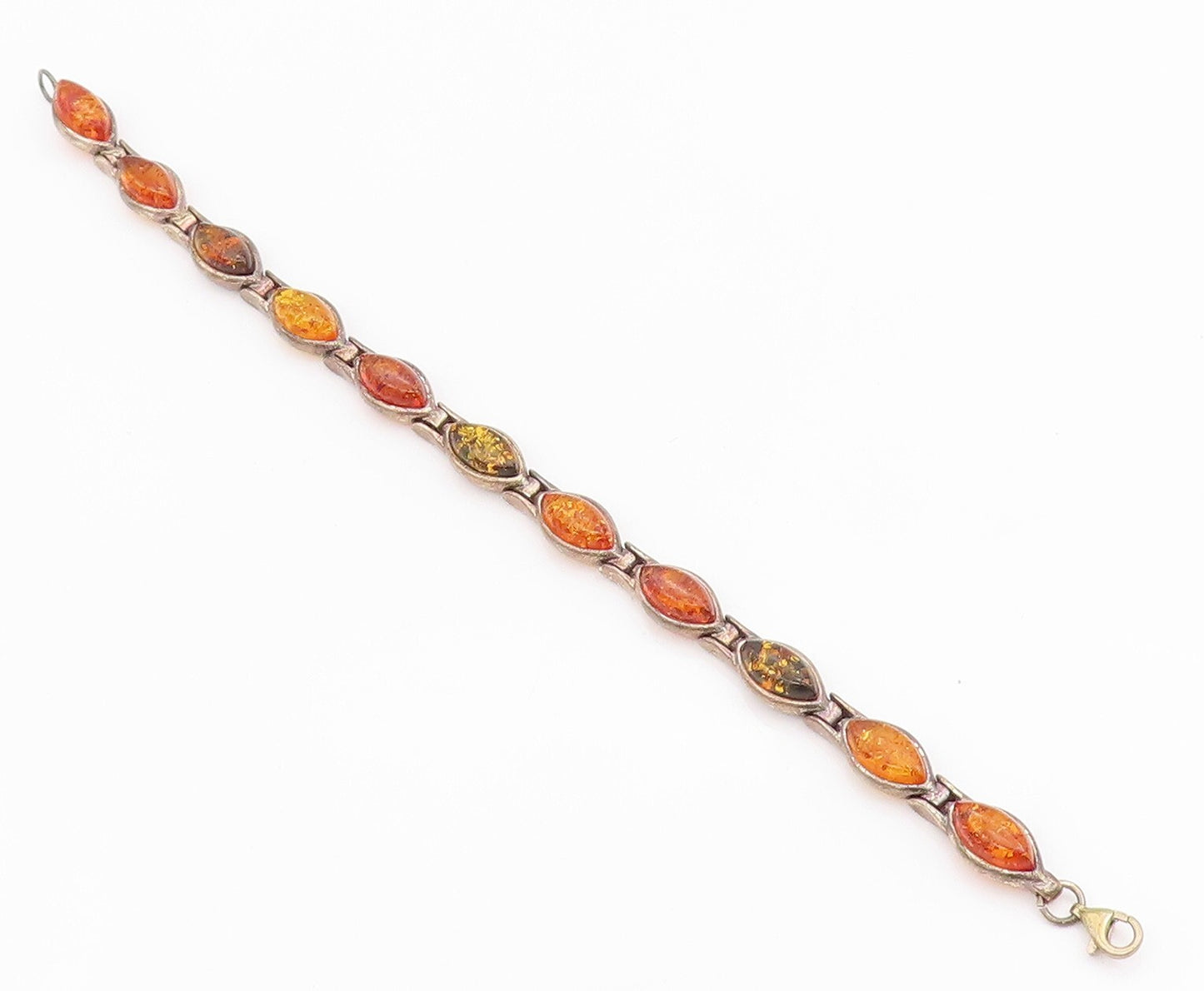 925 Sterling Silver Vintage Bracelet Dark Tone Cabochon Honey Amber  BT11012
