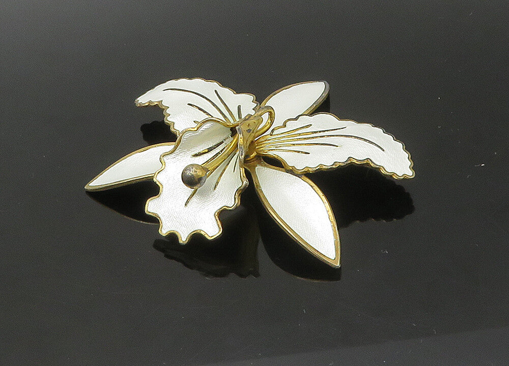 AKSEL HOLMSEN NORWAY 925 Silver  Vintage Enamel Flower Brooch Pin  BP8807