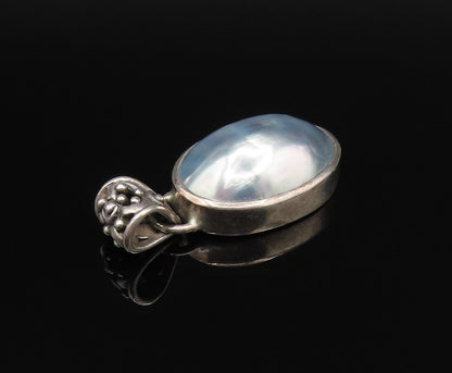 925 Silver  Vintage Cabochon Mother Of Pearl Detailed Bail Pendant  PT21455