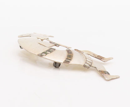 925 Sterling Silver Vintage Brooch Pin NAVAJO BEGAY Man Playing Music  BP11209