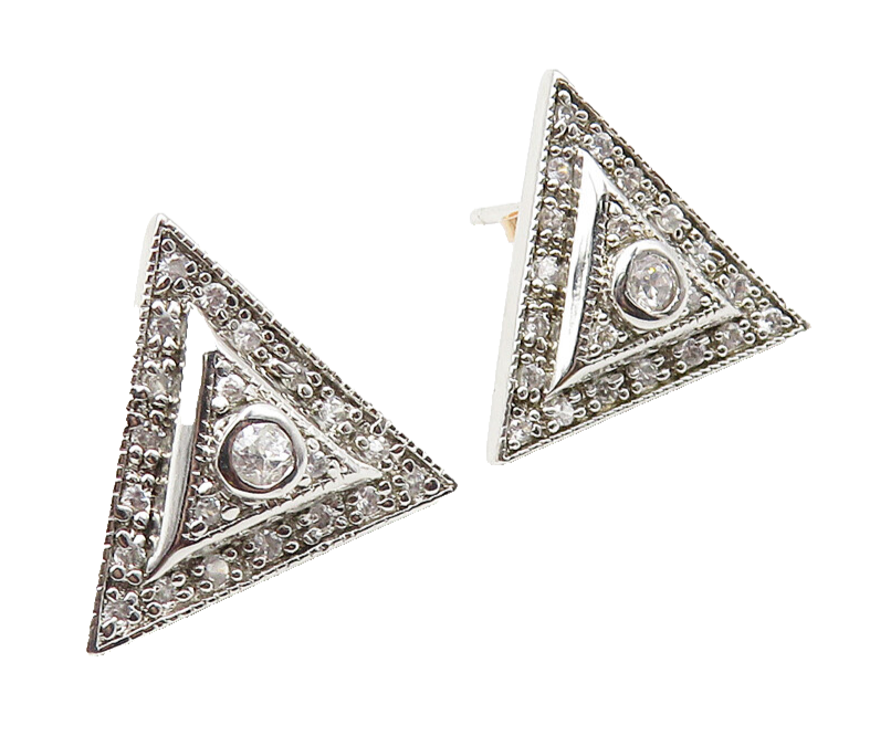 925 Sterling Silver  Sparkling Cubic Zirconia Triangle Drop Earrings  EG5728
