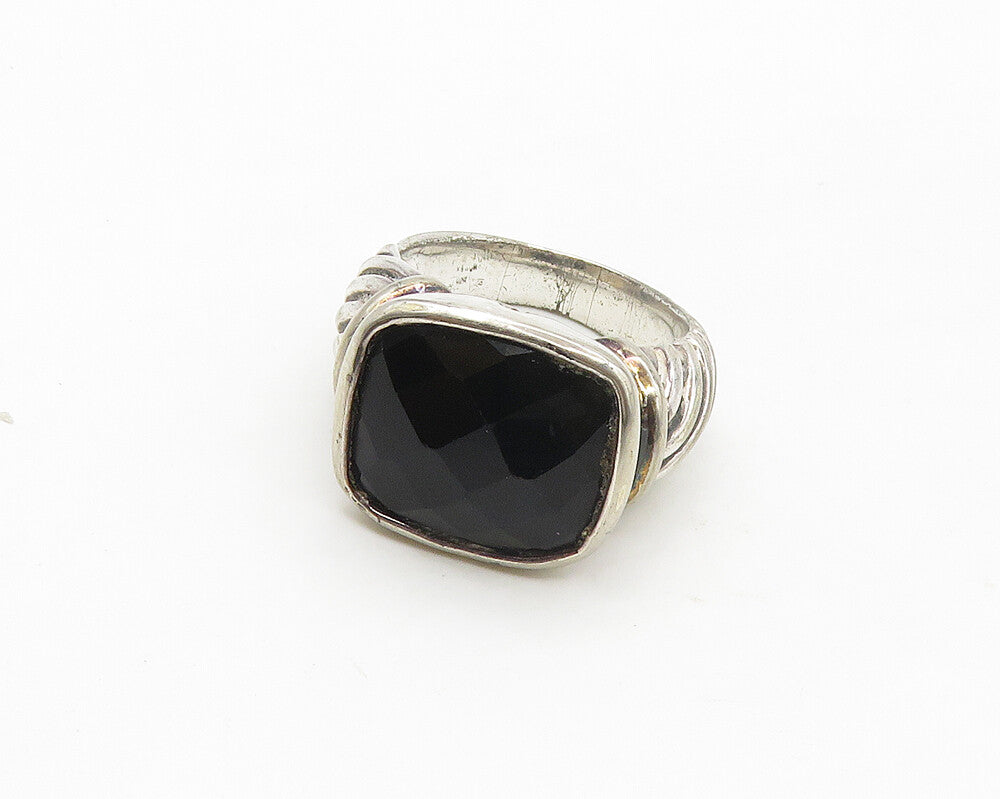925 Sterling Silver   Vintage Black Hematite Shiny Cocktail Ring Sz 7  RG17253