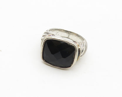 925 Sterling Silver   Vintage Black Hematite Shiny Cocktail Ring Sz 7  RG17253