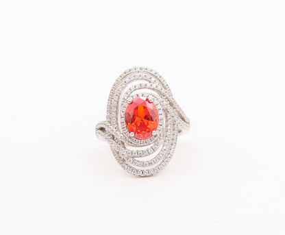 925 Sterling Silver Vintage Ring Designer Cutout Orange & White CZ Sz 7  RG30030