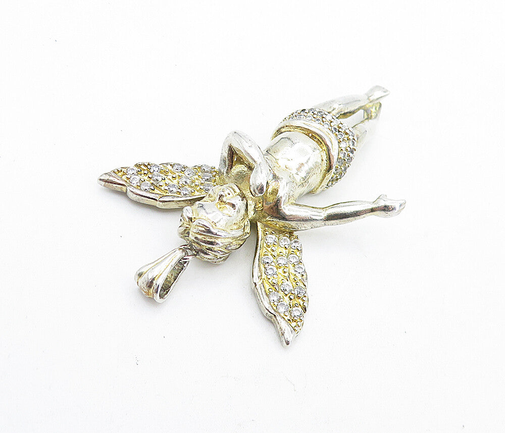 925 Sterling Silver  Vintage Topaz Shiny Dabbing Baby Angel Pendant  PT5318