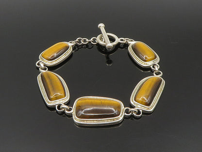 WHITNEY KELLY 925 Silver  Vintage Unique Tiger's Eye Chain Bracelet  BT9448