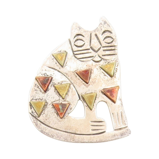 925 Sterling Silver Vintage Brooch MEXICO Big Fat Old Cat Cutout  BP11613