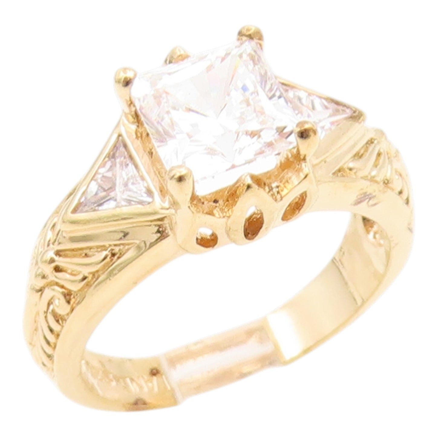 925 Sterling Silver Vintage Ring Gold Plated CZ Statement Band  Sz 8  RG35789