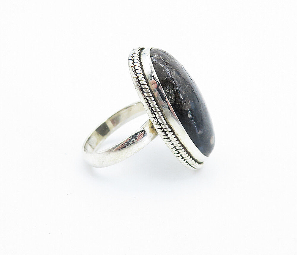 925 Sterling Silver  Cabochon Cut Jasper Shiny Oval Cocktail Ring Sz 6  RG7812