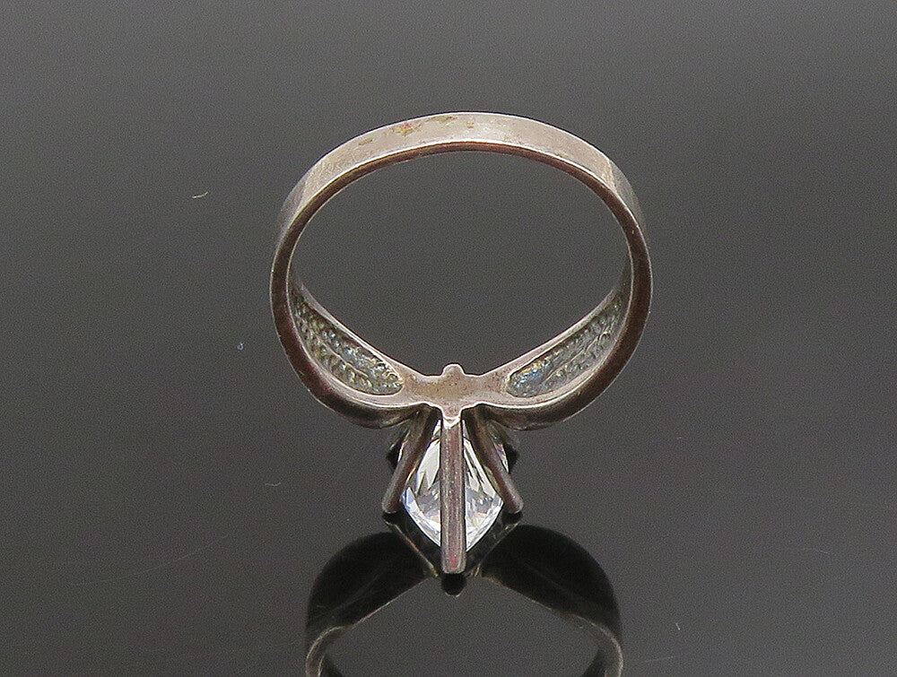 925 Silver  Vintage Marquise Cubic Zirconia Concave Shank Ring Sz 10  RG25311