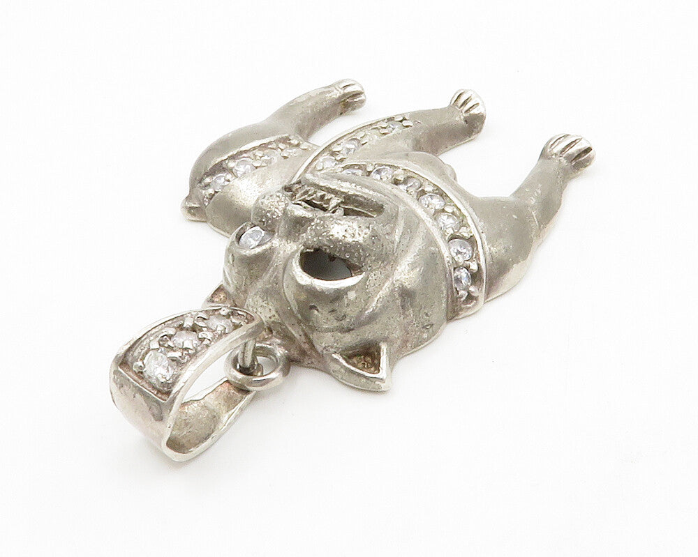 925 Sterling Silver  Vintage Cubic Zirconia Bull Dog Animal Pendant  PT10511
