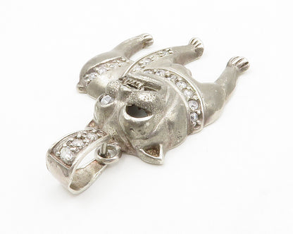 925 Sterling Silver  Vintage Cubic Zirconia Bull Dog Animal Pendant  PT10511
