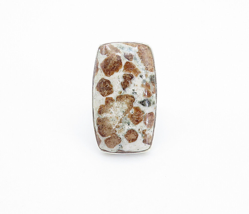 925 Sterling Silver  Spotted Jasper Shiny Square Cocktail Ring Sz 7.5  RG8152