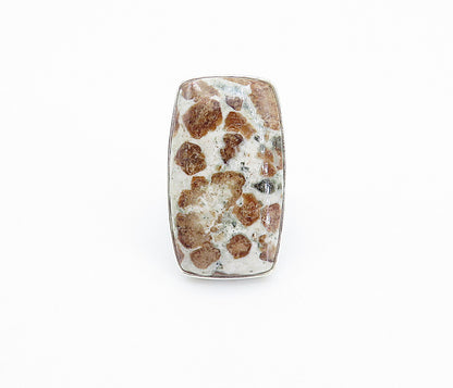 925 Sterling Silver  Spotted Jasper Shiny Square Cocktail Ring Sz 7.5  RG8152