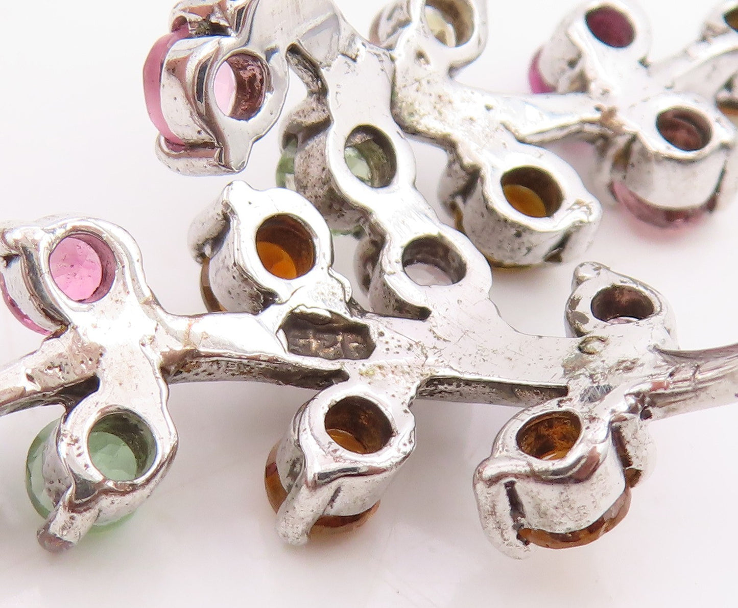 925 Sterling Silver Vintage Ring Multi Gemstone Bypass Leaf Branch Sz 9 RG34289