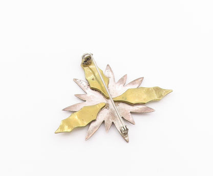 MEXICO 925 Sterling Silver  Vintage Two Tone Floral Motif Brooch Pin BP5500