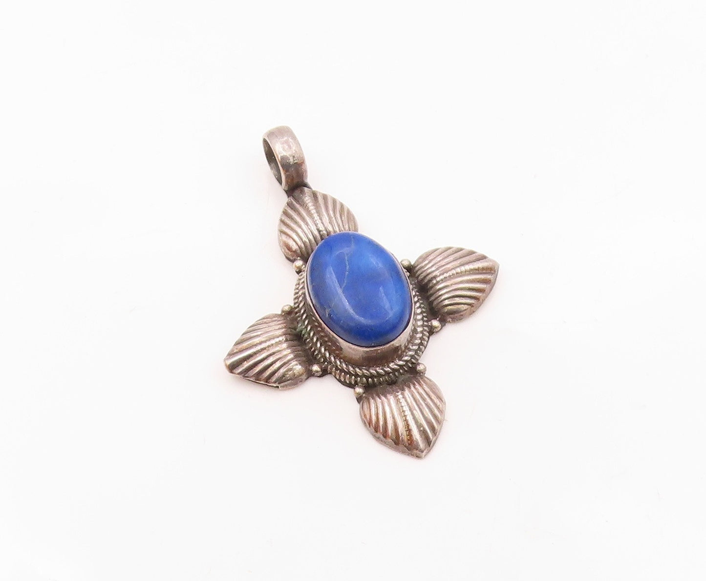 925 Sterling Silver  Vintage Cabochon Cut Lapis Lazuli Cross Pendant  PT18841