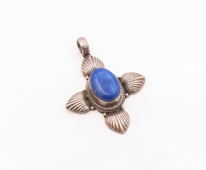 925 Sterling Silver  Vintage Cabochon Cut Lapis Lazuli Cross Pendant  PT18841