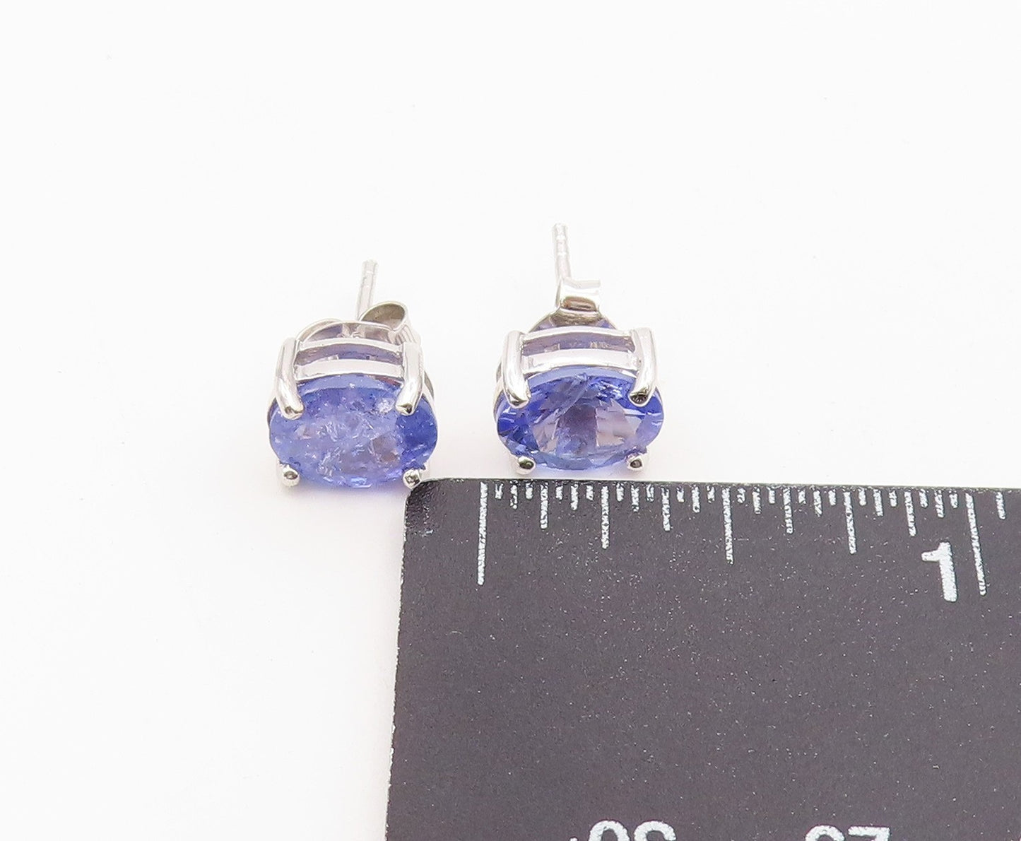 925 Sterling Silver Vintage Earrings Classic Oval Cut Tanzanite Studs  EG14487