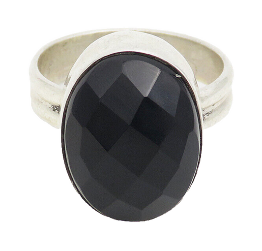 925 Sterling Silver  Vintage Faceted Hematite Cocktail Ring Sz 6.5  RG18556