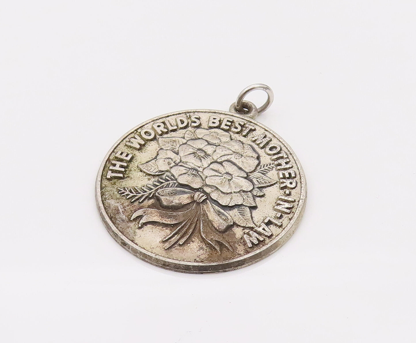 925 Sterling Silver Vintage Best Mother In Law Medal Carved Pendant PT22097