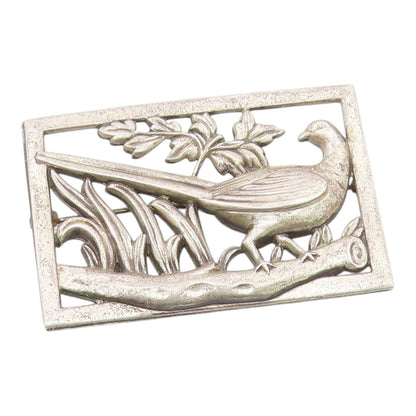 925 Sterling Silver  Vintage Long Tailed Bird Floral Motif Brooch Pin  BP6267