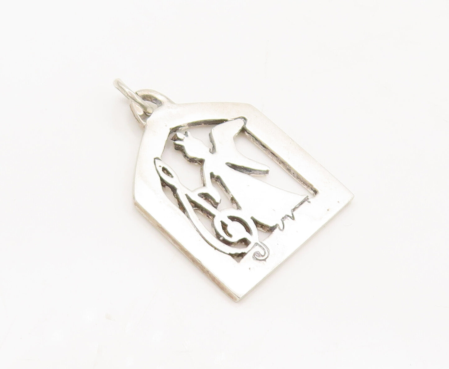 925 Sterling Silver  Vintage Solid Carved Framed Musical Angle Pendant PT22390