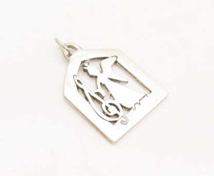 925 Sterling Silver  Vintage Solid Carved Framed Musical Angle Pendant PT22390