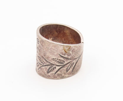 925 Sterling Silver Vintage Ring Floral Etched Hammered Band  Sz 6.5  RG36107
