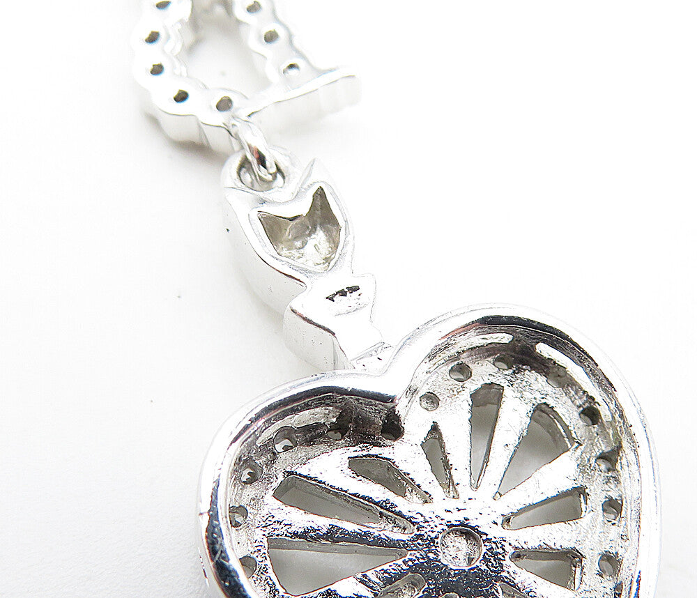 925 Sterling Silver Shiny Topaz Love Heart Bow & Arrow Drop Pendant PT3207