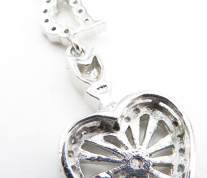 925 Sterling Silver Shiny Topaz Love Heart Bow & Arrow Drop Pendant PT3207