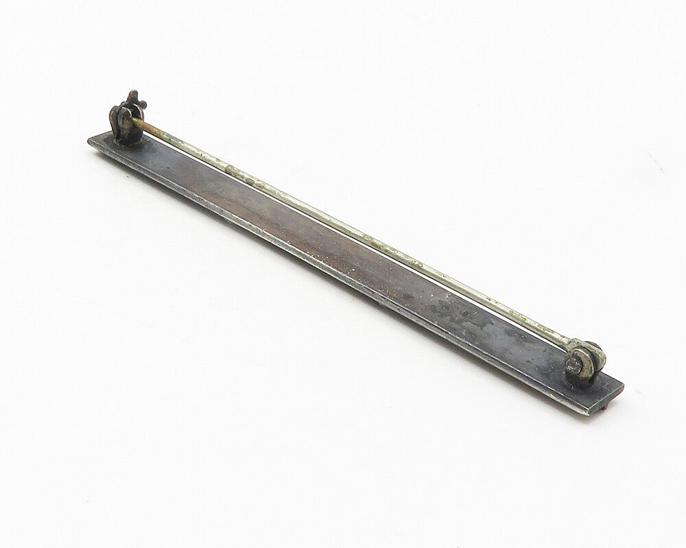 925 Sterling Silver  Vintage Dark Tone Raised Design Bar Brooch Pin  BP4308