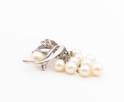 925 Silver  Vintage Curved Abstract Freshwater Pearl Dangle Brooch Pin  BP9975