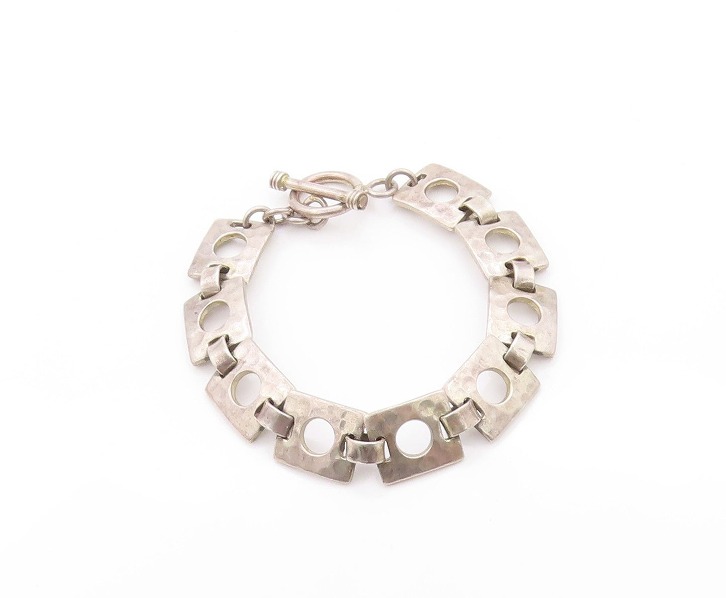 925 Sterling Silver Vintage Bracelet Square Open Work Metal Linked BT11271