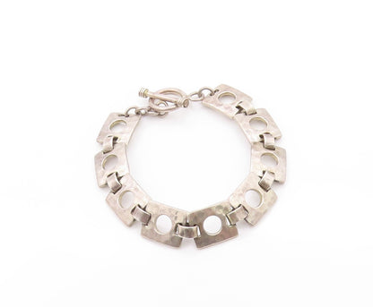 925 Sterling Silver Vintage Bracelet Square Open Work Metal Linked BT11271