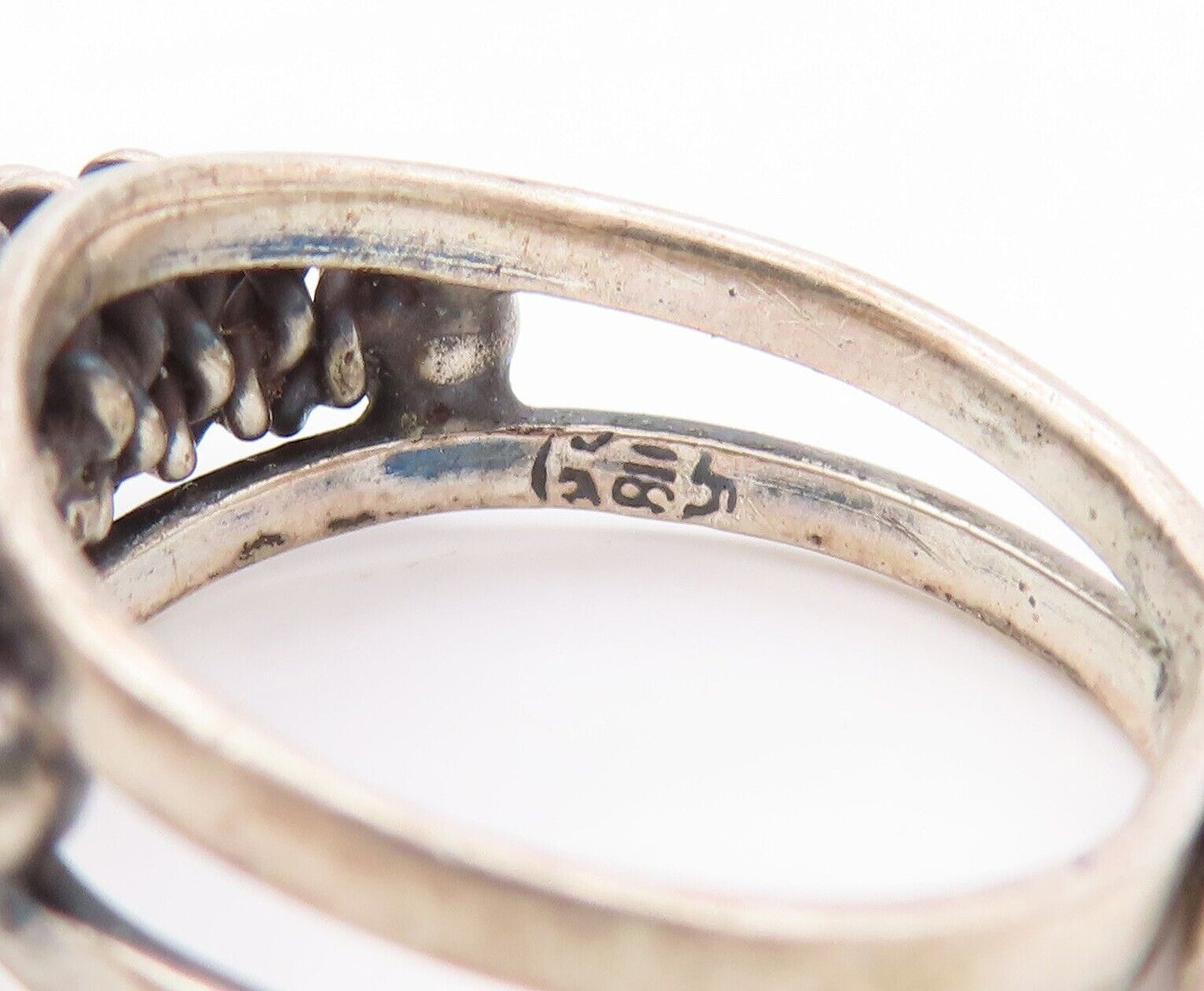 925 Sterling Silver Vintage Ring Cutout Rope Coiled Adjustable  Sz 7  RG28209
