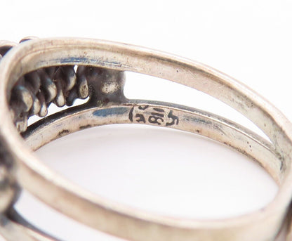 925 Sterling Silver Vintage Ring Cutout Rope Coiled Adjustable  Sz 7  RG28209