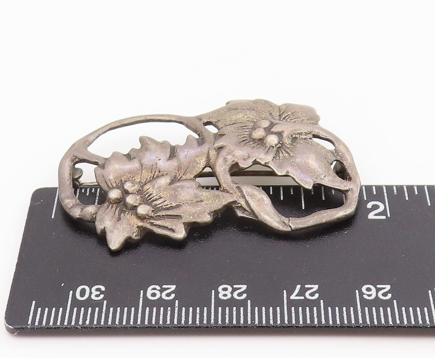 925 Sterling Silver Vintage Brooch Pin Openwork Floral Botanical Leaf  BP12163