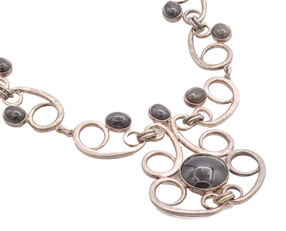 ISRAEL 925 Sterling Silver Vintage Black Onyx Swirl Chain Necklace  NE1416