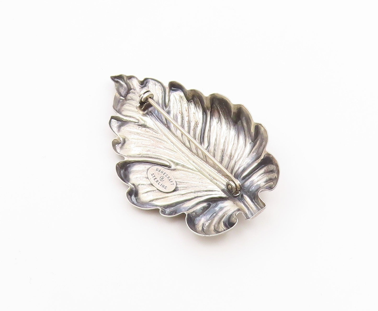 DANECRAFT 925 Sterling Silver  Vintage Shiny Floral Leaf Brooch Pin  BP8817