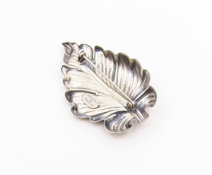 DANECRAFT 925 Sterling Silver  Vintage Shiny Floral Leaf Brooch Pin  BP8817