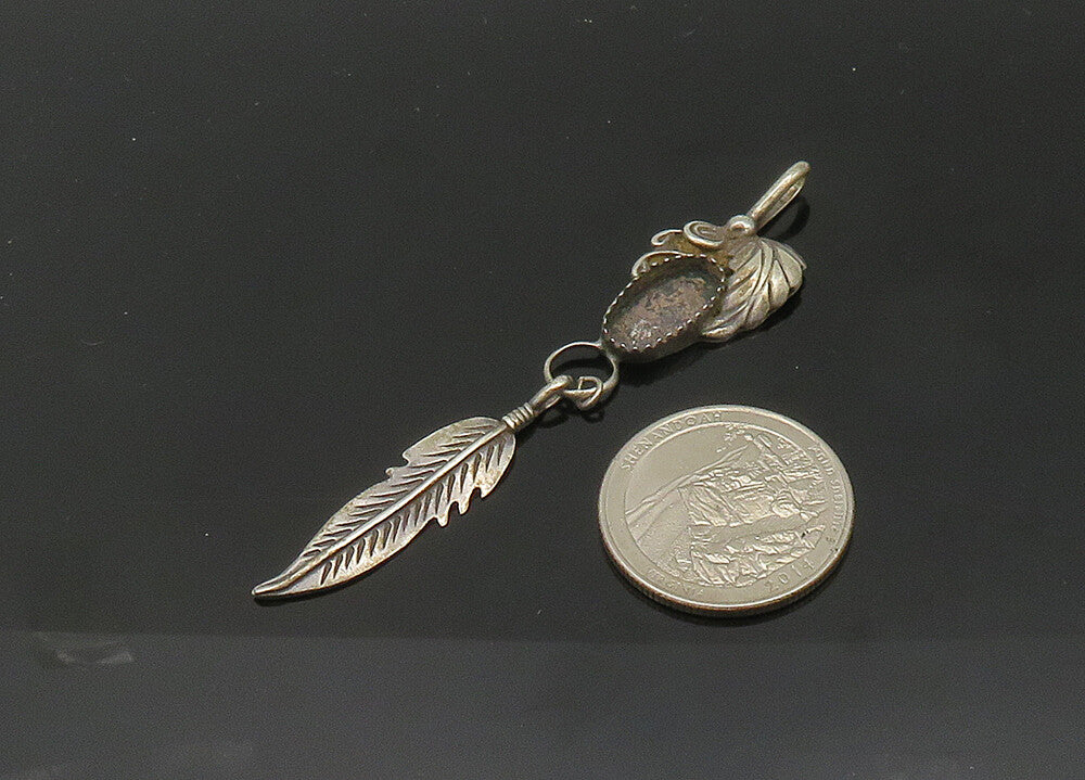 H. SPENCER NAVAJO 925 Silver  Vintage Floral Leaf Feather Pendant  PT16496