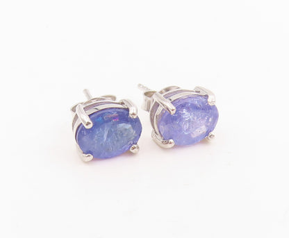 925 Sterling Silver Vintage Earrings Oval Cut Tanzanite Minimalist Stud  EG13766