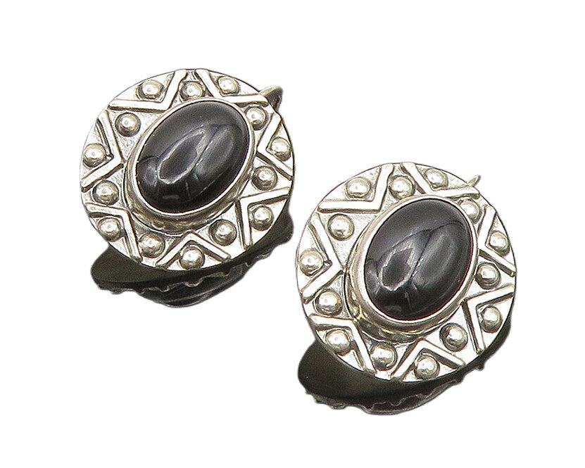 MEXICO 925 Silver  Vintage Black Onyx Star & Beads Drop Earrings  EG11621