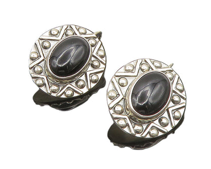 MEXICO 925 Silver  Vintage Black Onyx Star & Beads Drop Earrings  EG11621