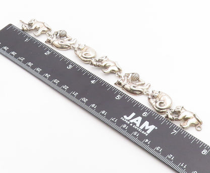 925 Sterling Silver Vintage Bracelet MEXICO Figural Playing Cats Link  BT12046