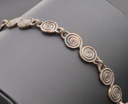 925 Sterling Silver Vintage Bracelet Solid Etched Spiral Linked Coils  BT10282