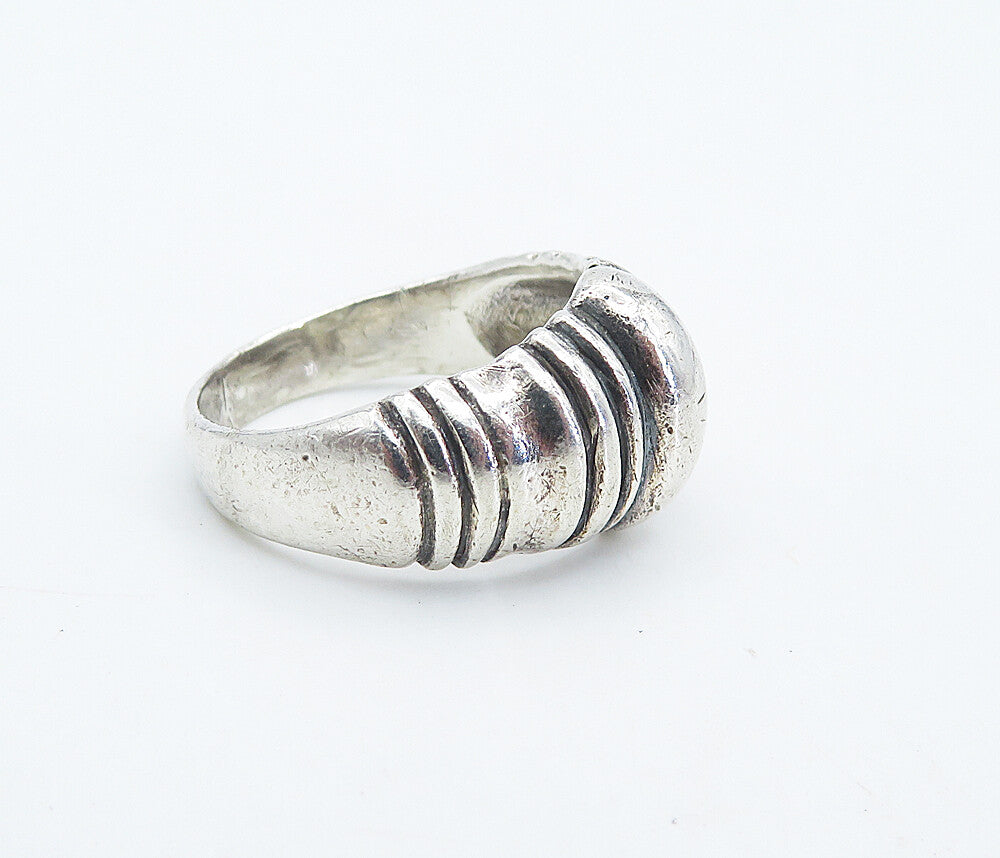 925 Sterling Silver Shiny Fluted Tapered Dome Style Band Ring Sz 7 RG8397